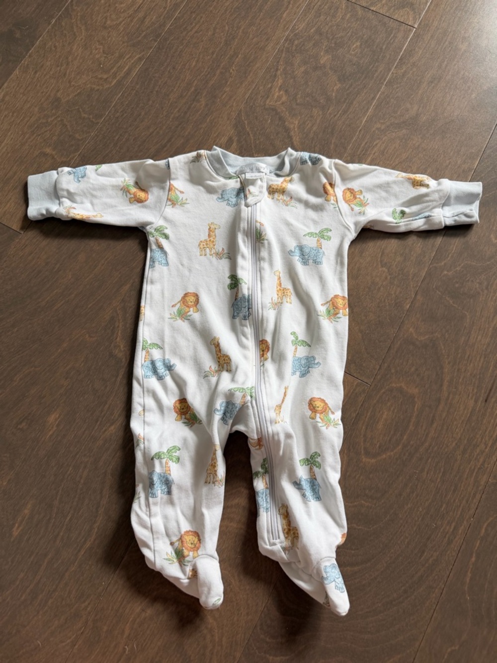 Kissy Kissy White Footed Pajamas with Safari Animal Print